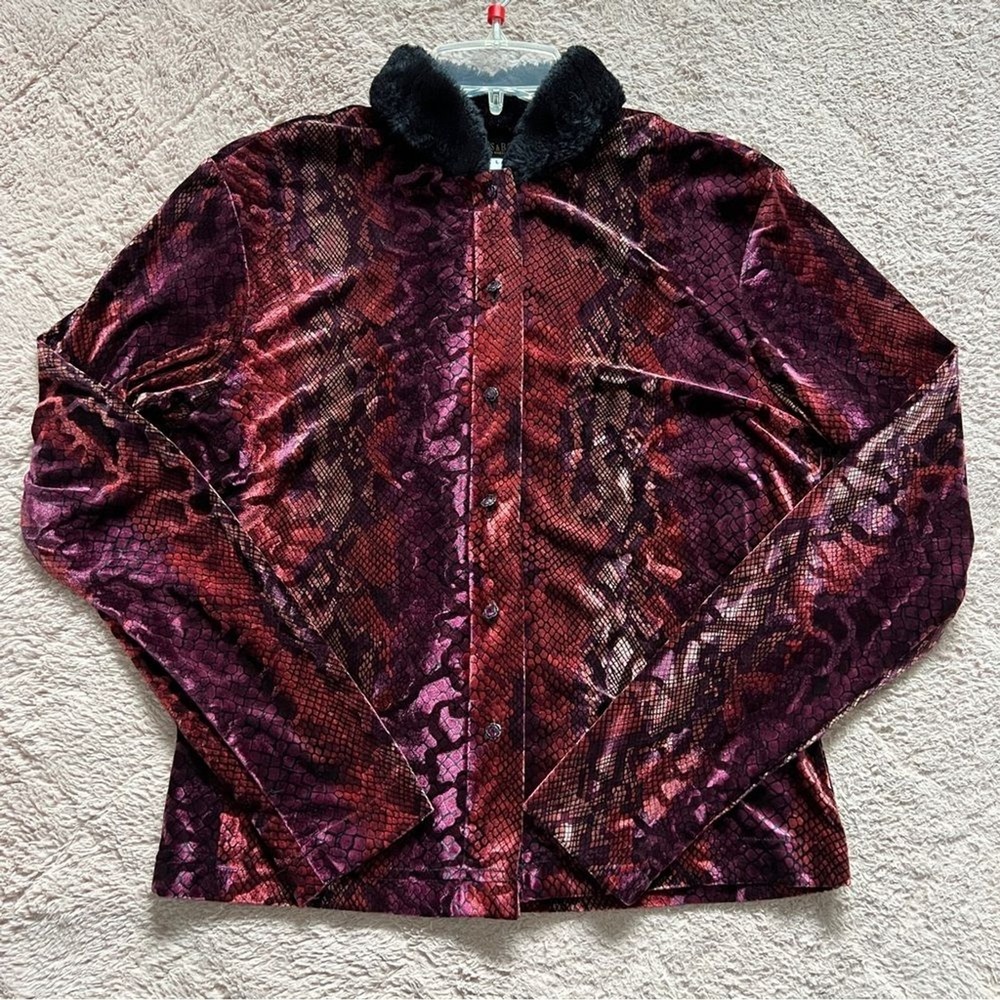 Vintage Baxis & Baxis Faux Fur Snake Print Top‎ Preppy Old Money Luxury Size L